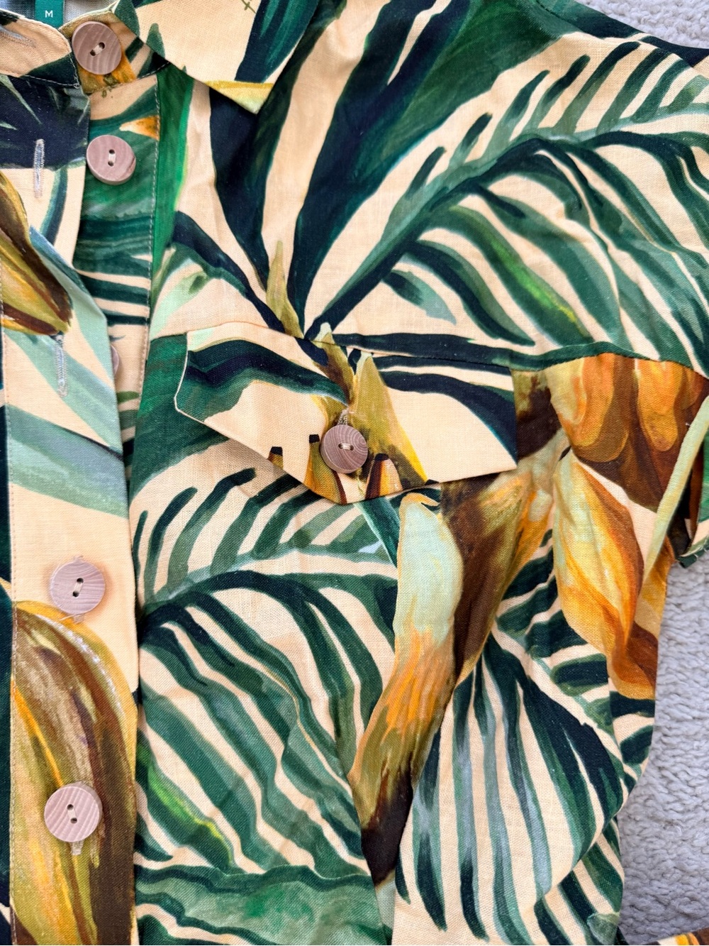 NWT FARM Rio Tropical Leaf Print Belted Jumpsuit — Green & Cream - Picture 5 of 16